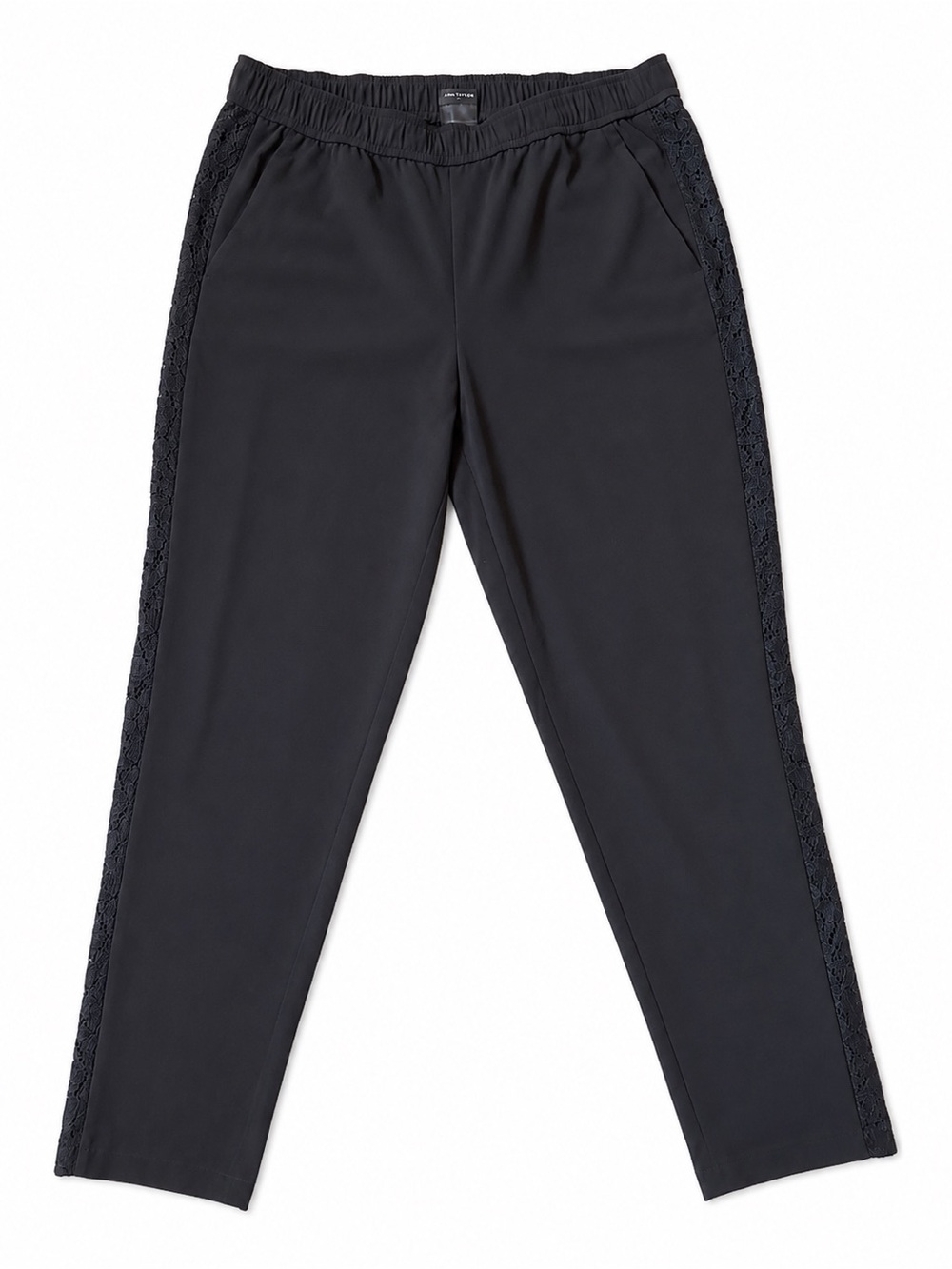 Ann Taylor Black Lace Trim Pull-On Ankle Pants | Size S